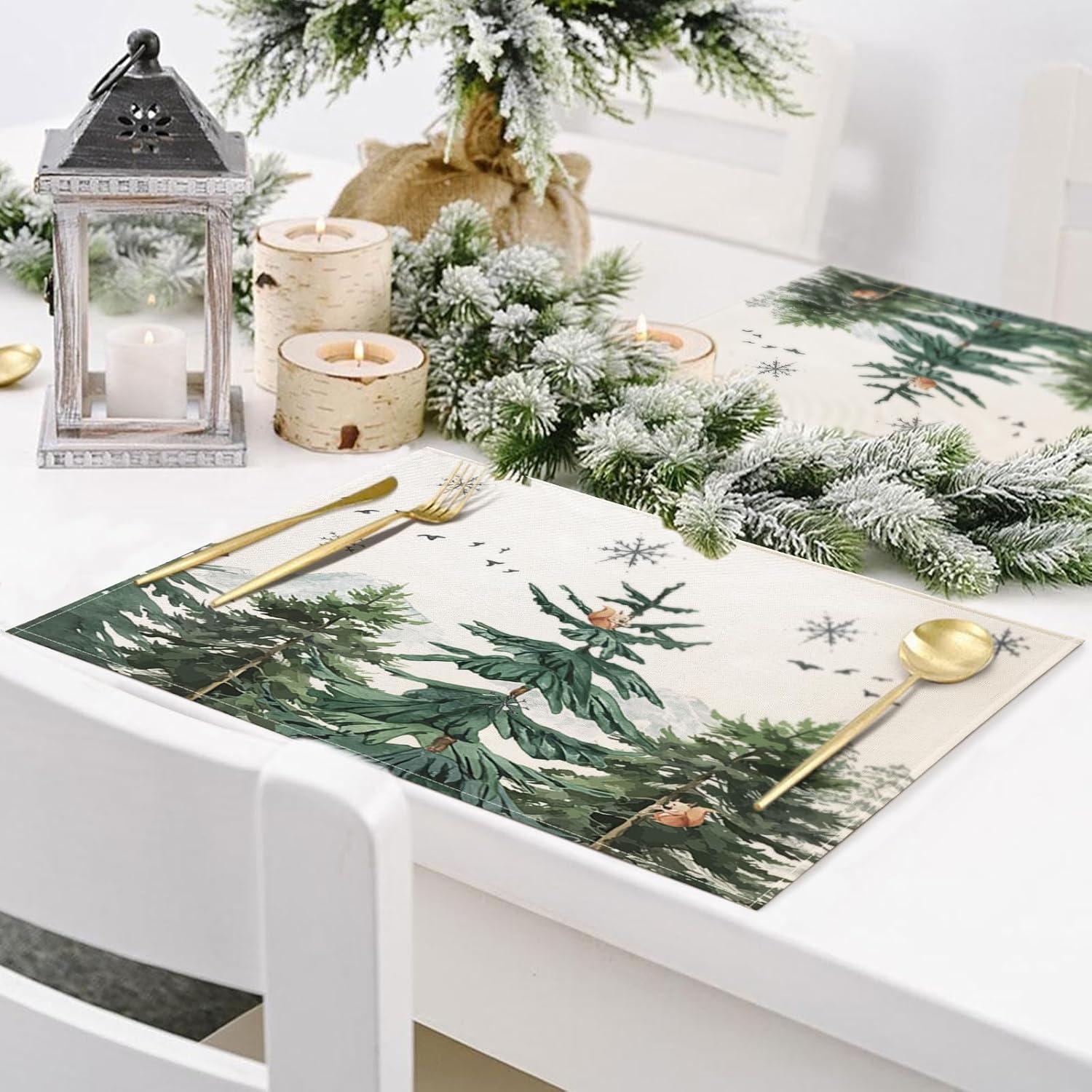Weihnachtsplatzset 4er Set Abwaschbar Grün Platzdeckchen 30x45cm