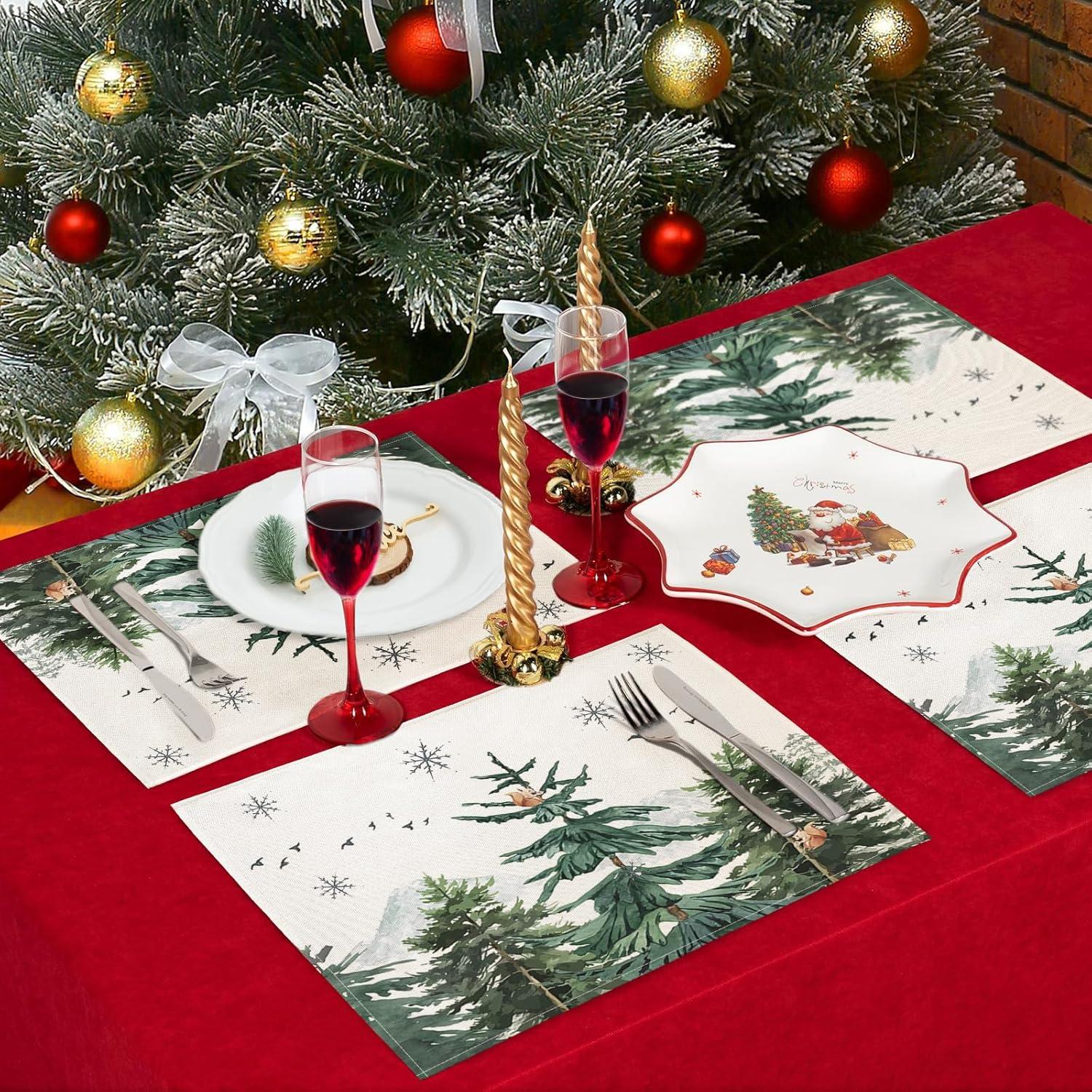 Weihnachten Platzset Set 4er Tischsets Abwaschbar Grün 30x45cm