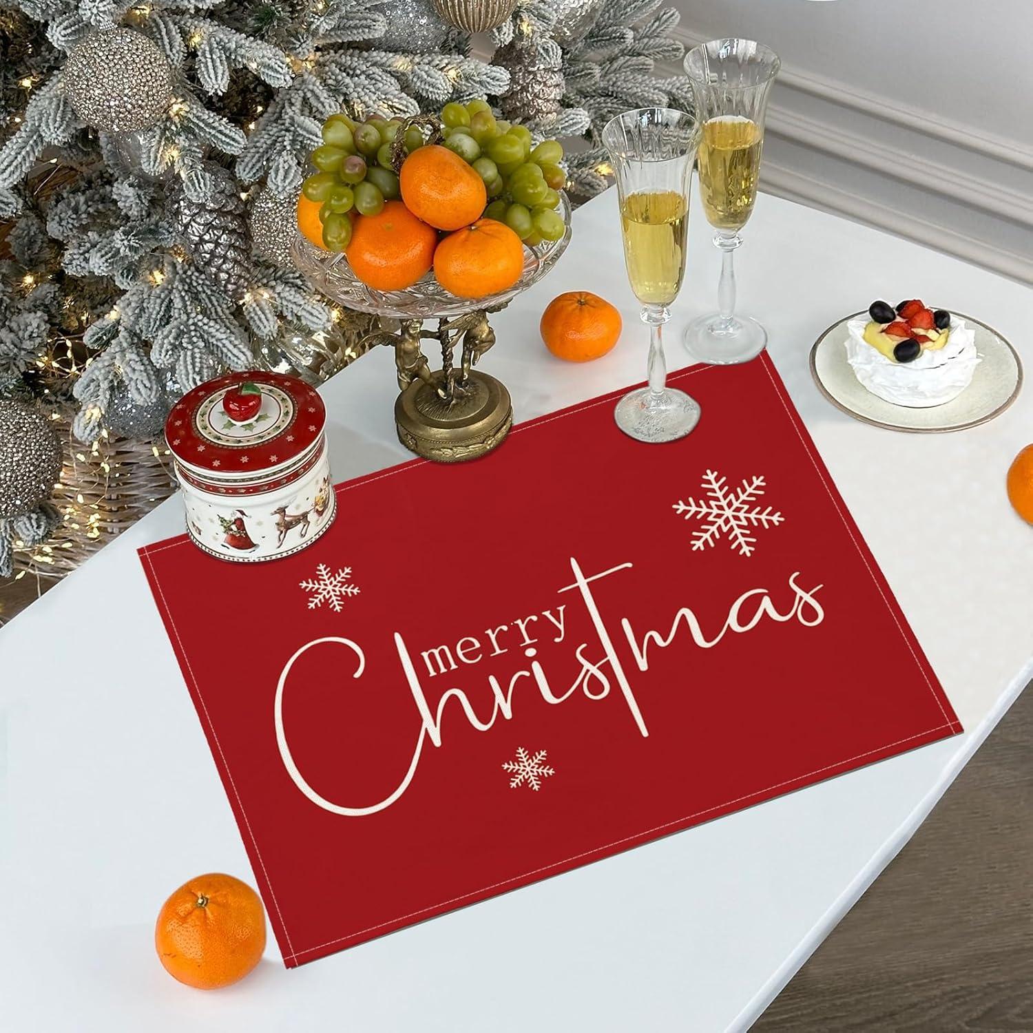 Weihnachts Platzsets 4er Set Rot Abwaschbar 30x45cm - Tischdeko