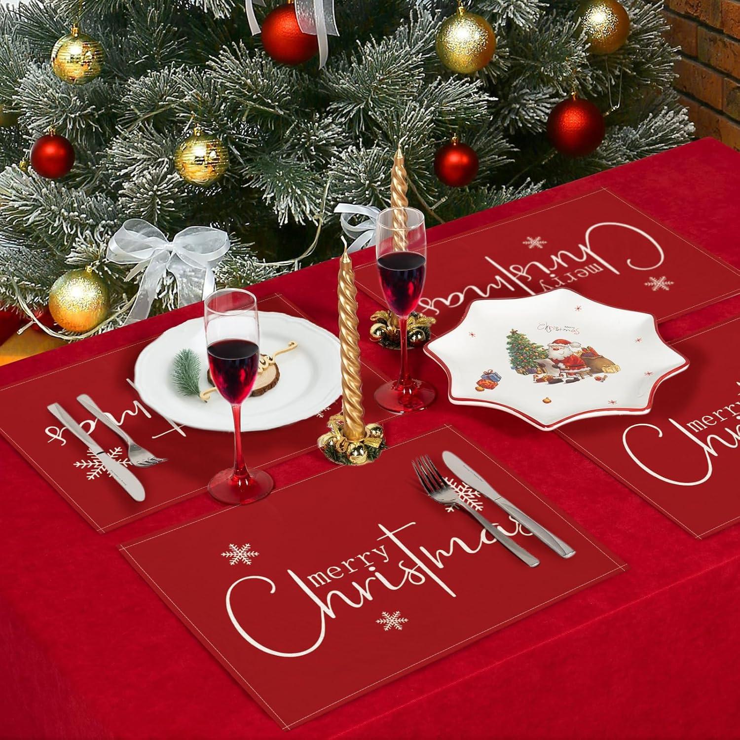 YCOLL Weihnachtsplatzset 4er Set Tischsets Abwaschbar Rot 30x45cm