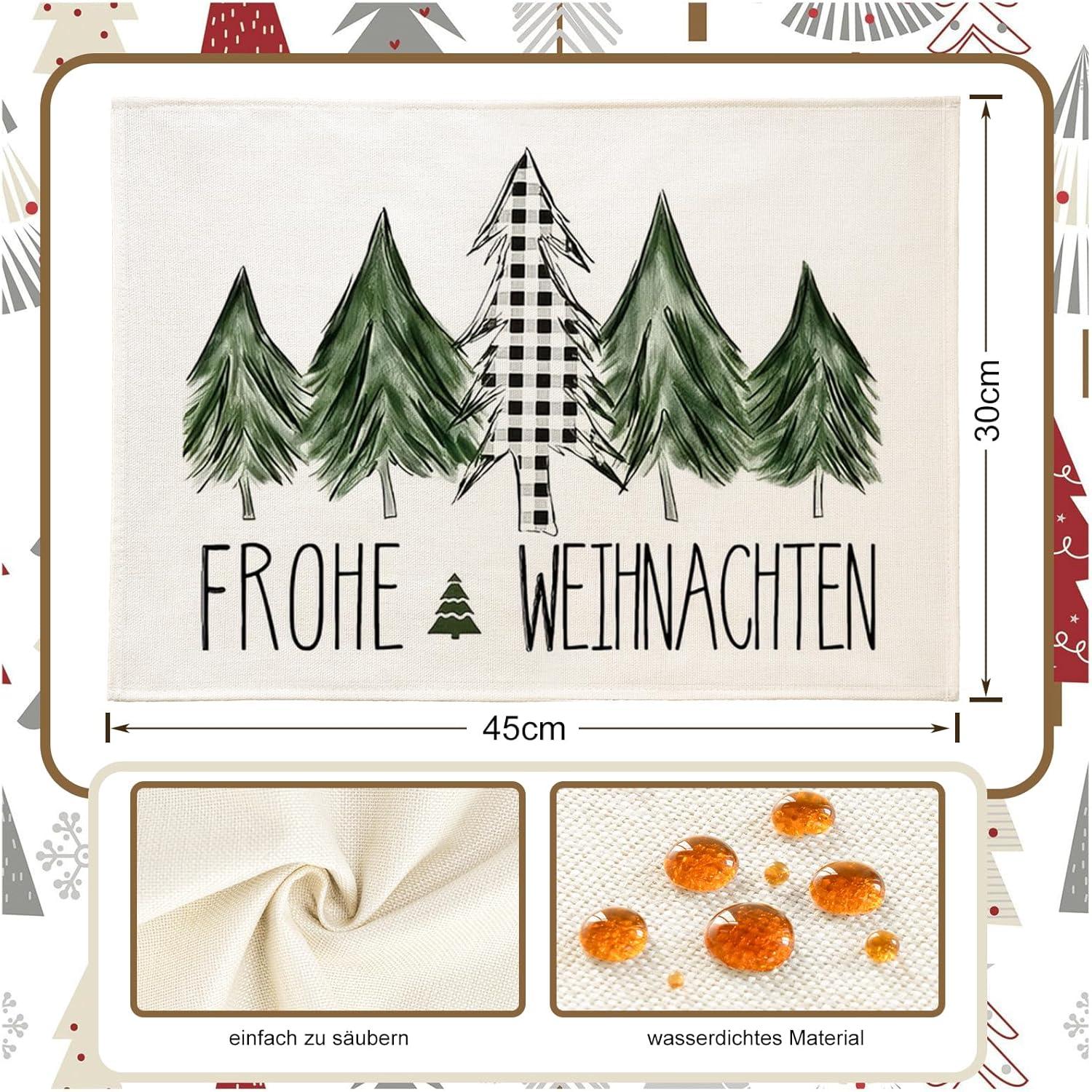 Platzset Weihnachten 4er Set Tischsets Abwaschbar Grün