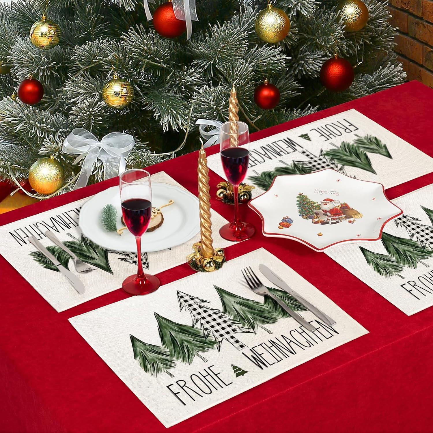 Platzset Weihnachten 4er Set Tischsets Abwaschbar Platzdeckchen Grün