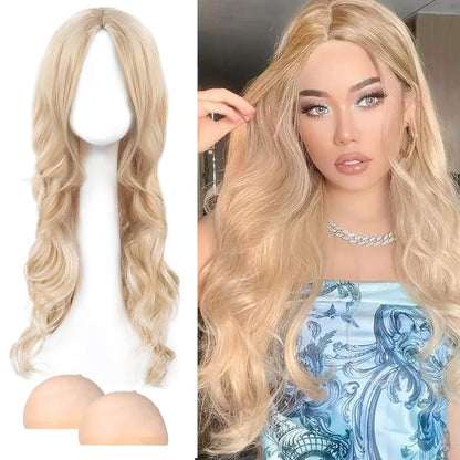 Lange gewellte Perücke golden – 68cm Damen Perücke