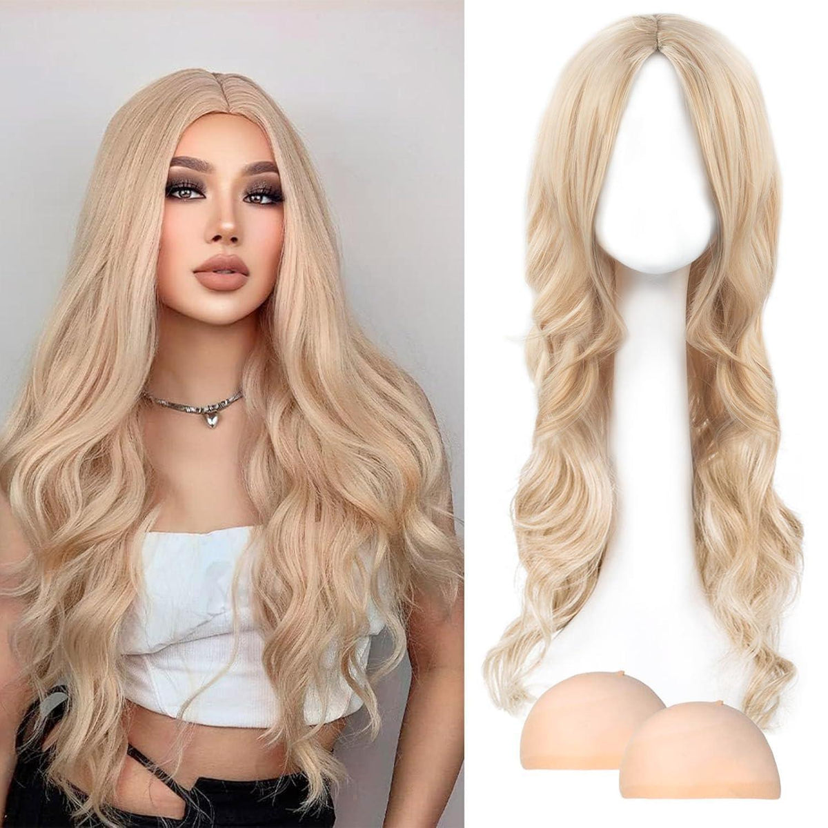 Lange gewellte Perücke golden – 68cm Damen Perücke