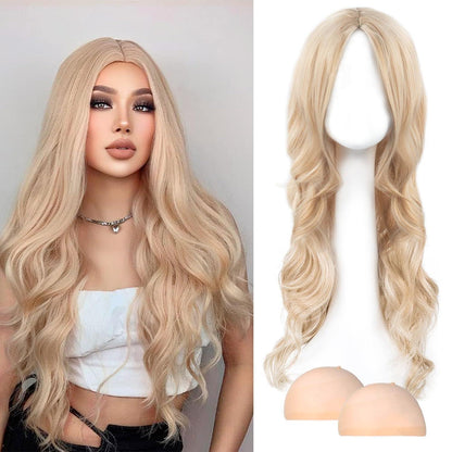 Lange gewellte Perücke golden – 68cm Damen Perücke