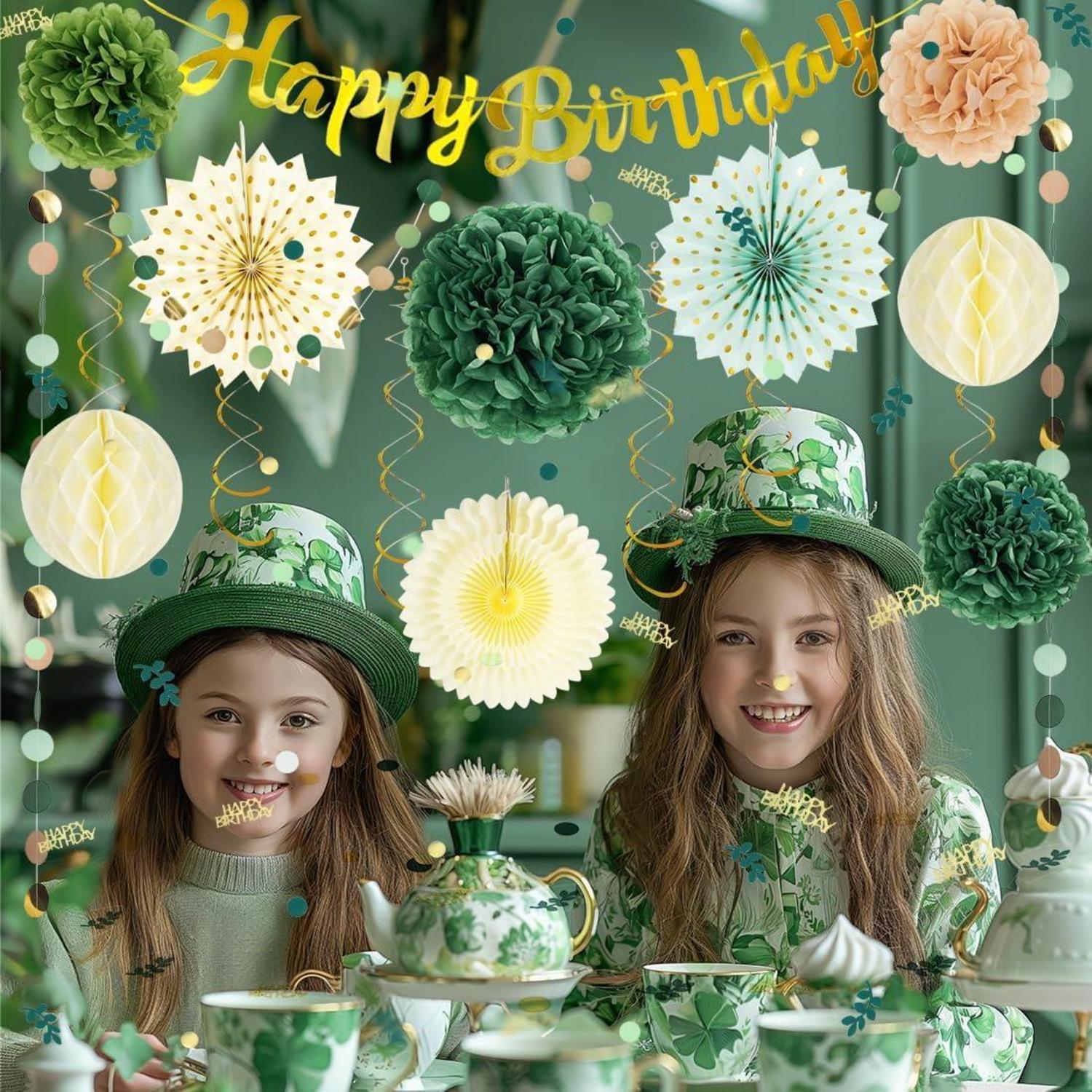 Grüne Gold Geburtstagsdeko Happy Birthday Pompons Wabenbälle
