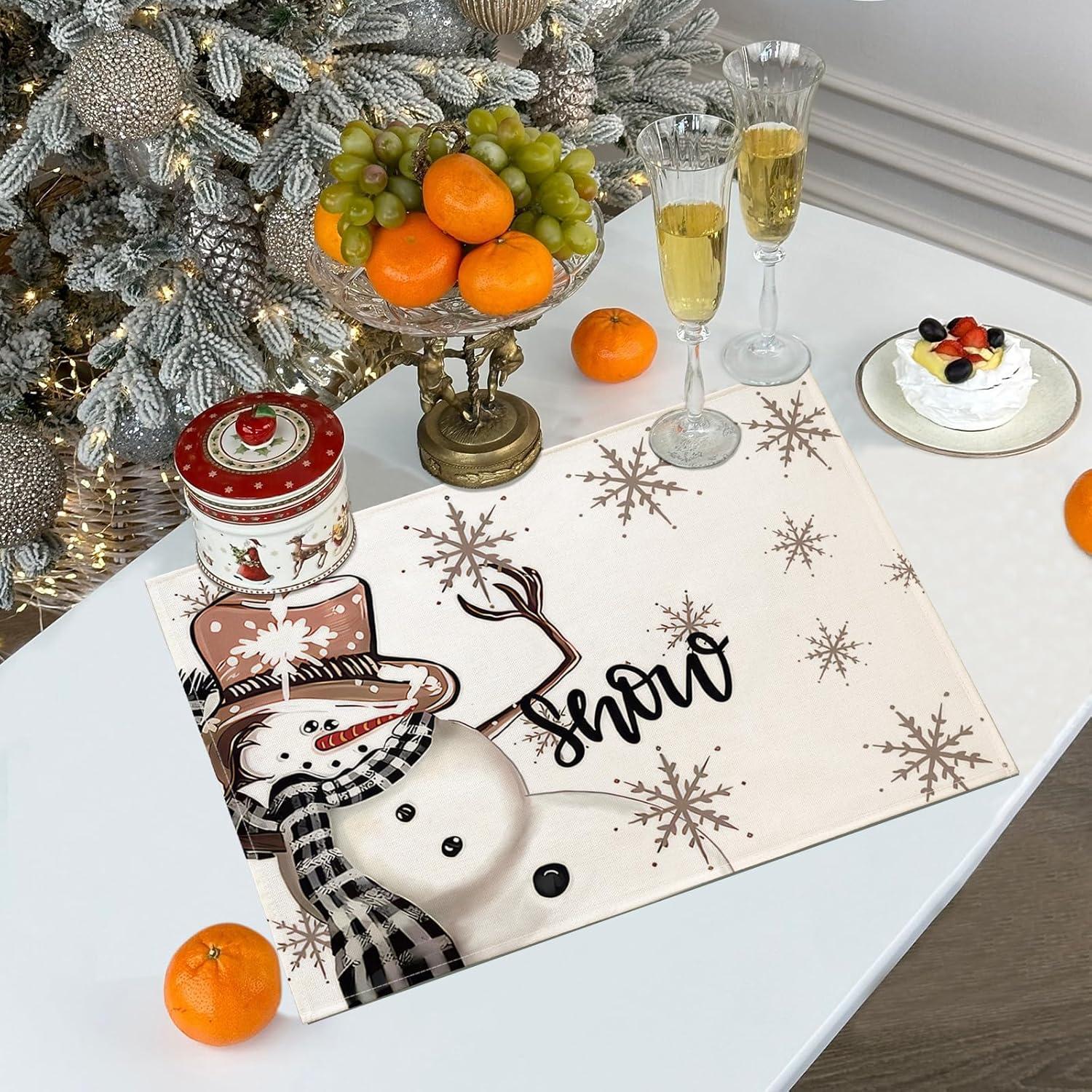 Weihnachtsdeko Platzsets Set Abwaschbar Schneemann 30x45cm 4er