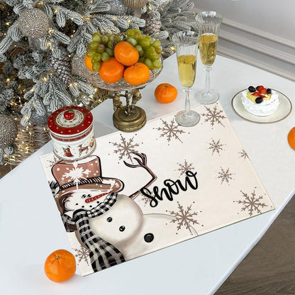 Weihnachtsdeko Platzsets Set Abwaschbar Schneemann 30x45cm 4er