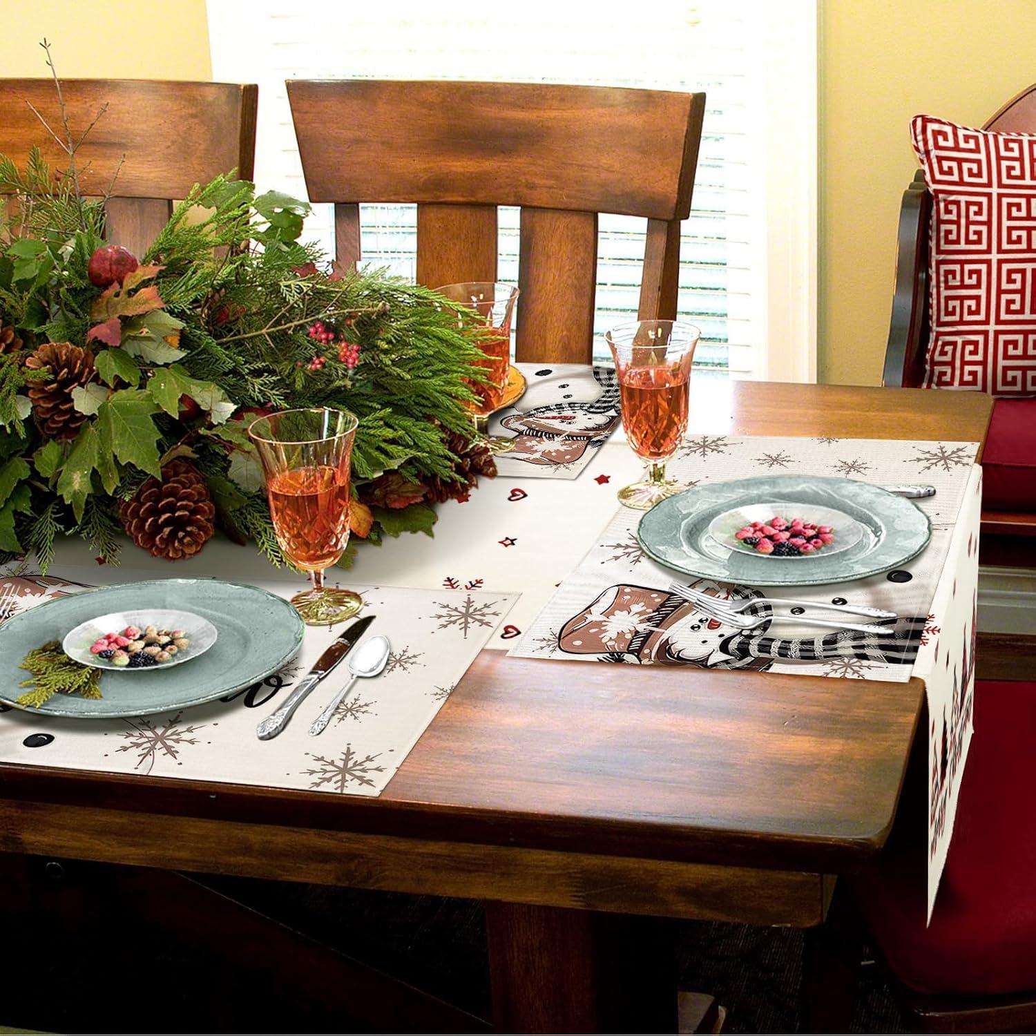 Platzset Weihnachten 4er Set Tischsets Abwaschbar Schneemann 30x45cm