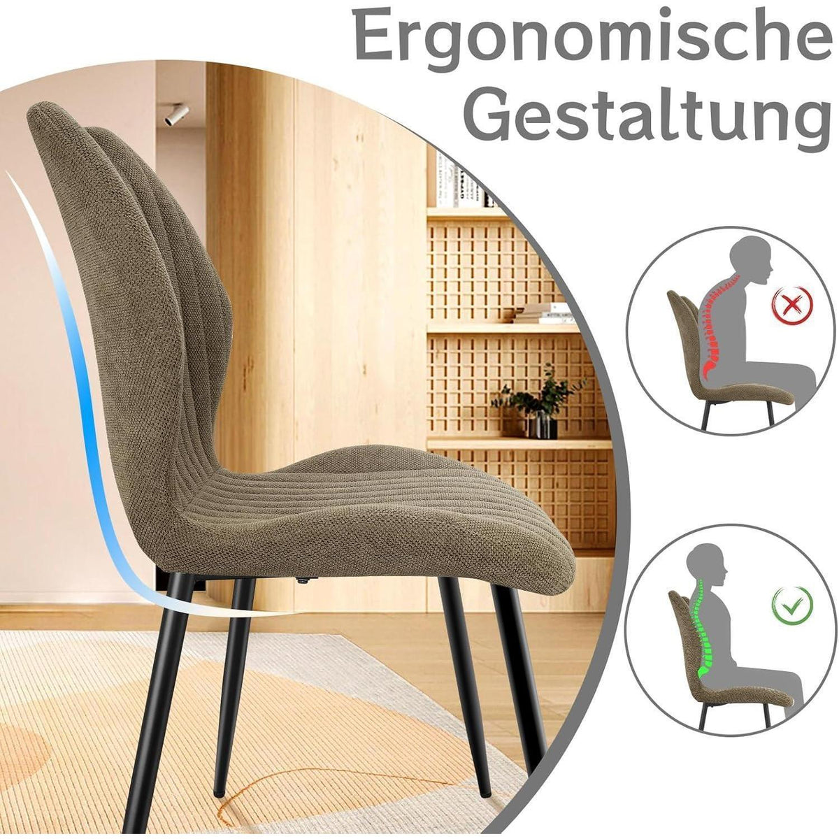 Esszimmerstühle 2er Set – Polsterstühle im skandinavischen Stil Khaki