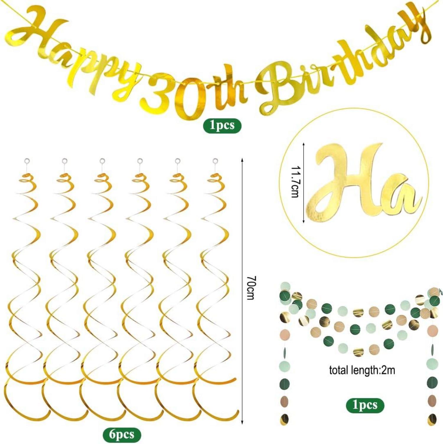 30 Geburtstag Party Deko Grün Gold Pompons Wabenbälle Girlande