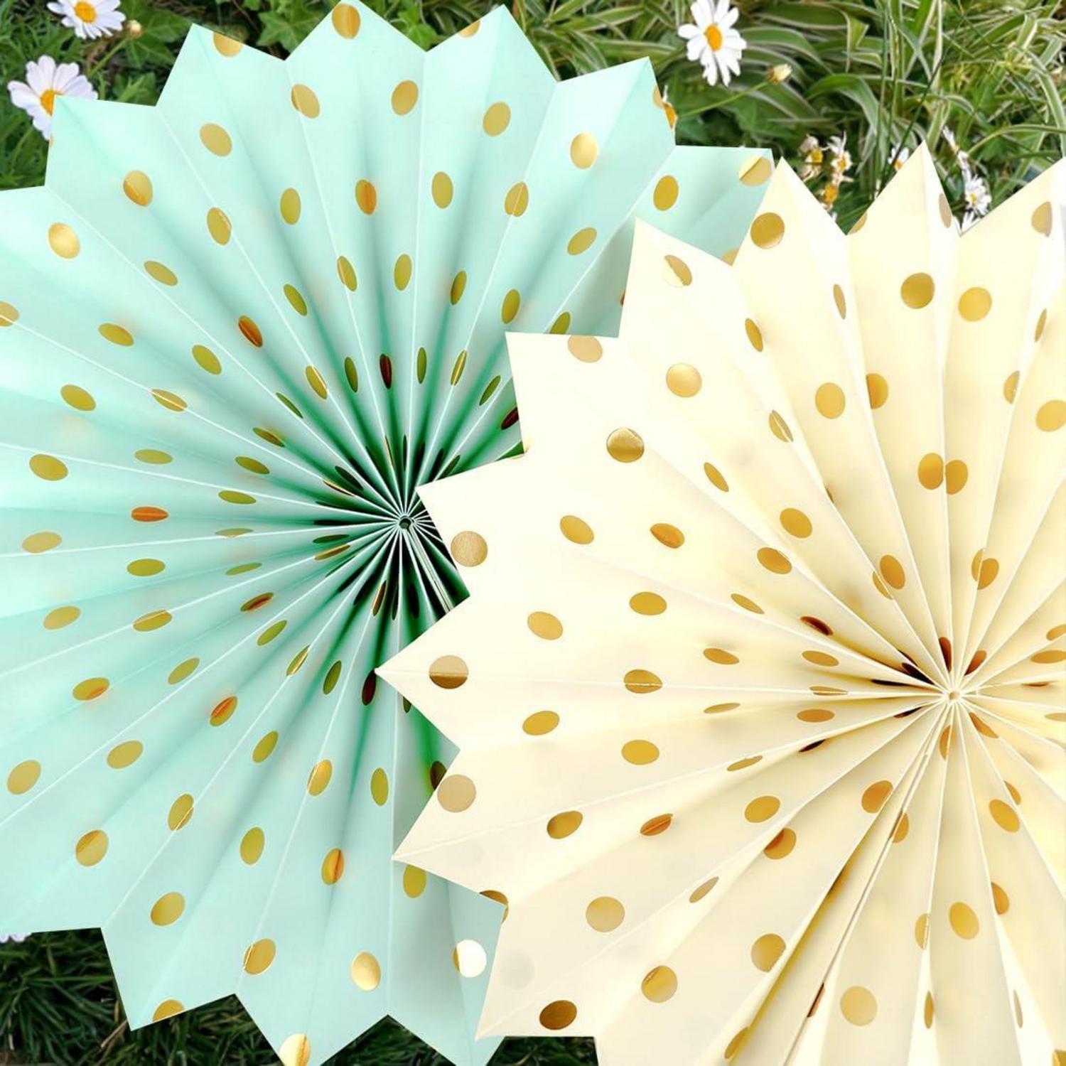 Geburtstagsdeko 50 Set Grün Gold Papierfächer Pompons Wabenbälle