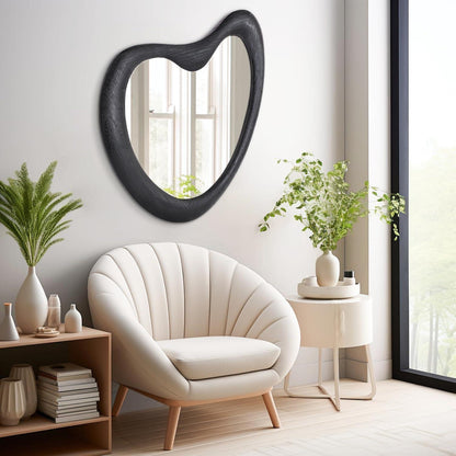 Asymmetrischer Wandspiegel Holzrahmen Schwarz 70x50 cm Modern