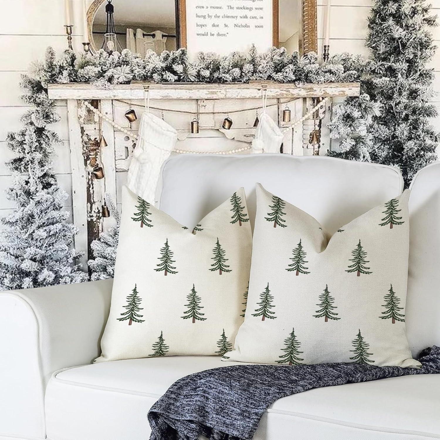 Kissenbezug Weihnachten 45x45 cm Leinen 2er Set für Sofa Couch Schlafzimmer