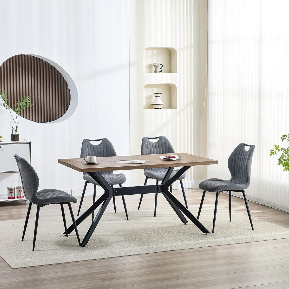 Esszimmerstühle 2er Set Grau | Polsterstühle mit Stoff & Metall