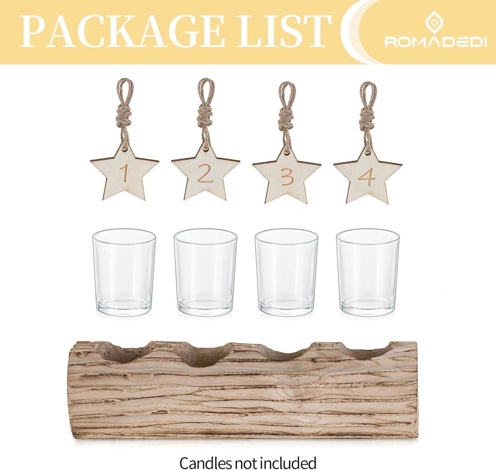 Adventskranz Holz Kerzenhalter mit Glas Teelichthalter - Boho Weihnachtsdeko 38cm