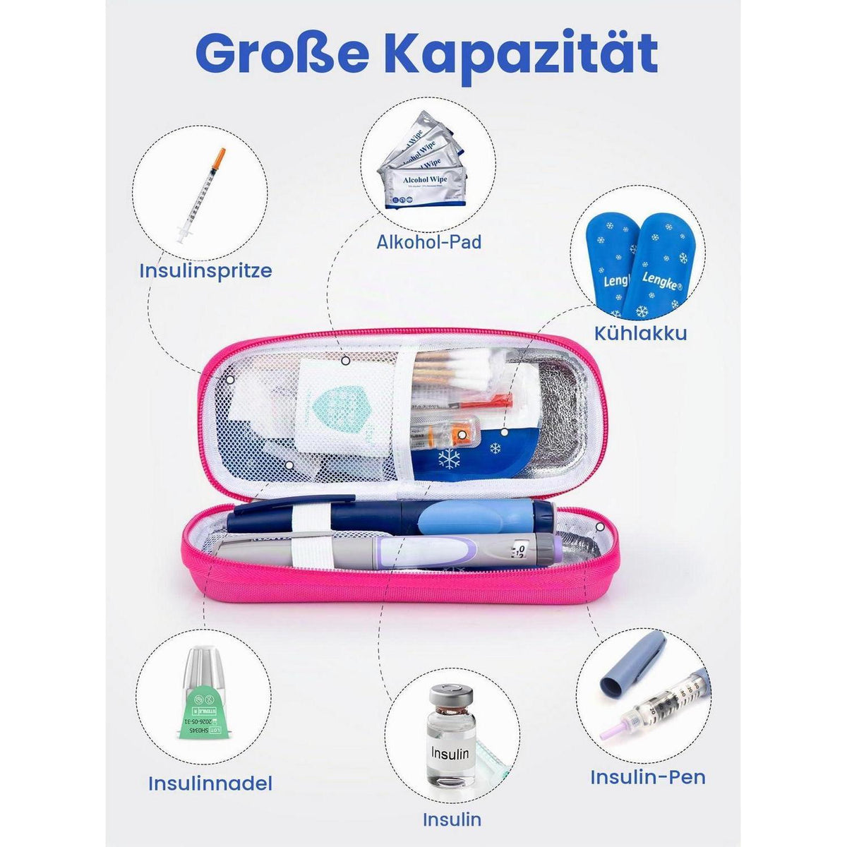 Insulinkühltasche für Diabetiker mit 2 Kühlakkus (Rot)