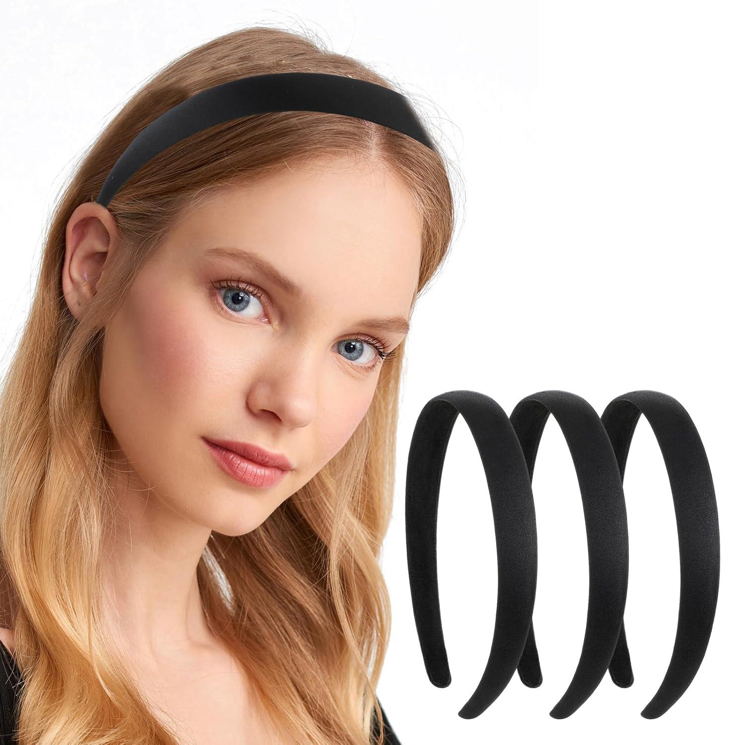 Schwarzes Stirnband Set 3 Stück, Haarband 2 cm breit, Damen Mädchen Haarschmuck