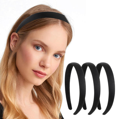 Schwarzes Stirnband Set 3 Stück, Haarband 2 cm breit, Damen Mädchen Haarschmuck