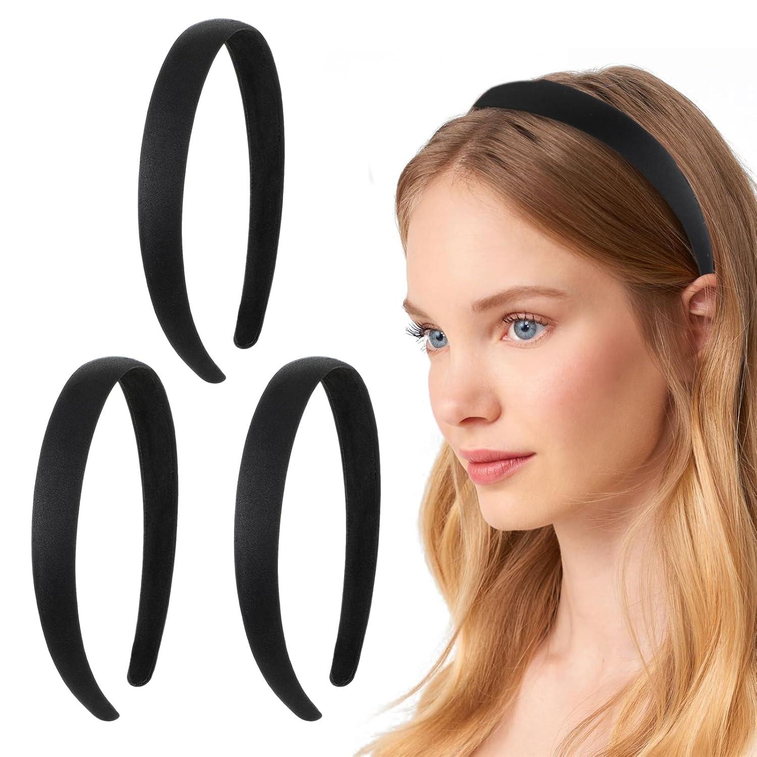 3er Set Stirnbänder aus Stoff 2 cm breit - Schwarze Haarbänder für Damen & Mädchen