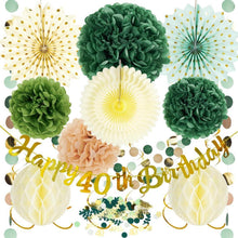 40. Geburtstag Deko Set Grün Gold Papierfächer Pompons Wabenbälle