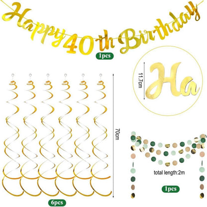 40. Geburtstag Deko Set Grün Gold Papierfächer Pompons Wabenbälle