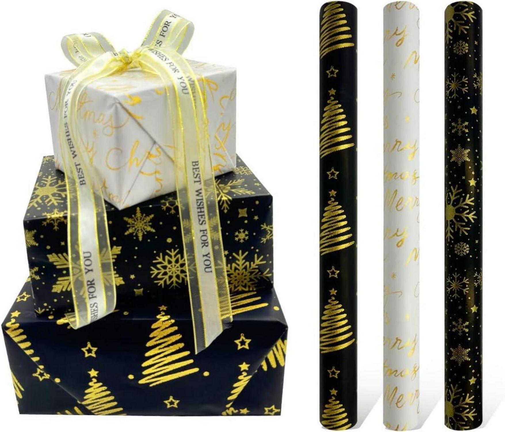 3 Rollen metallisches Geschenkpapier 16,9 Zoll x 10 Fuß für festliche