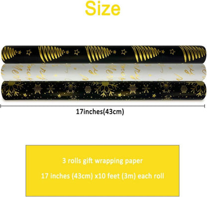 3 Rollen metallisches Geschenkpapier 16,9 Zoll x 10 Fuß für