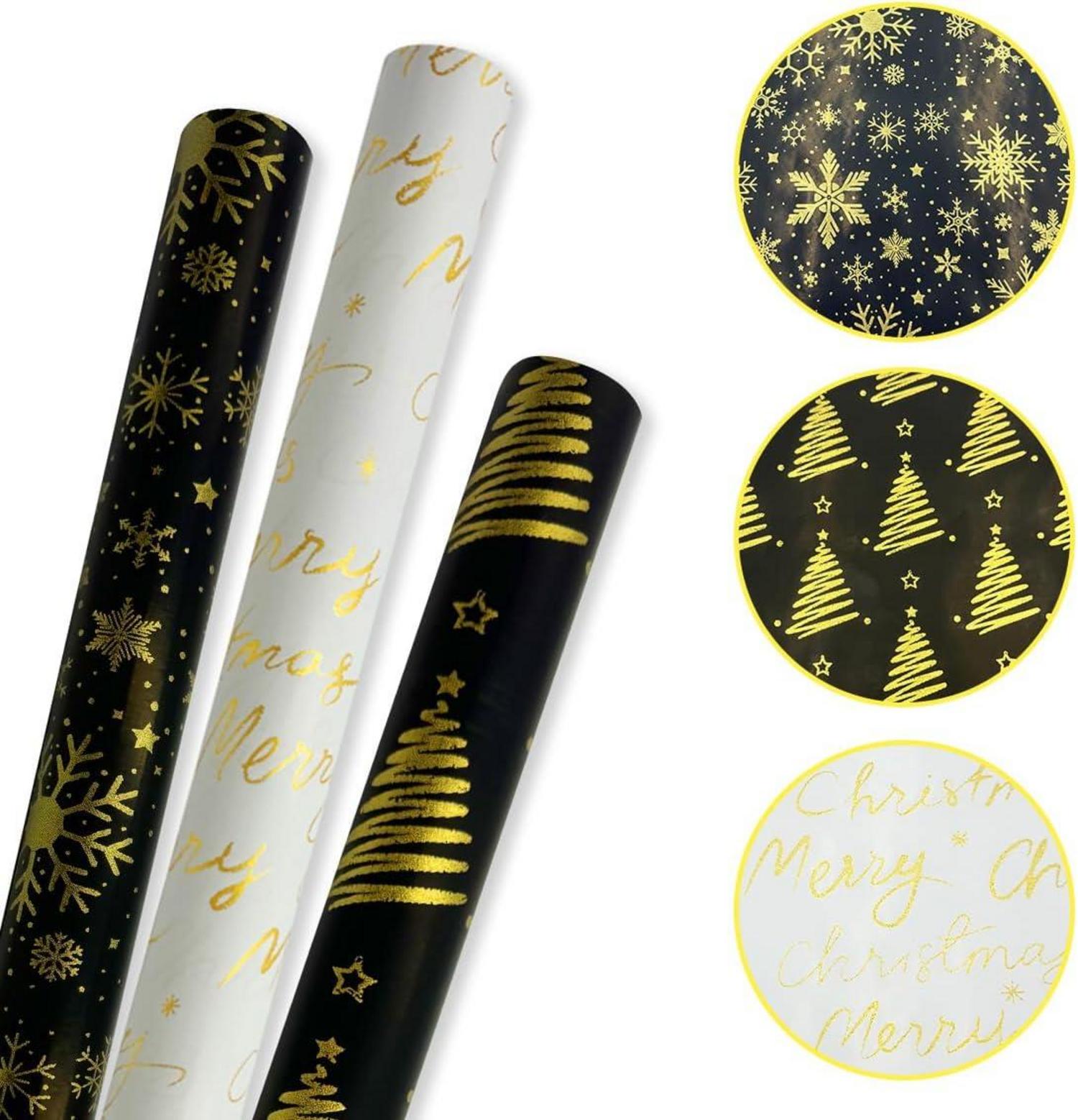 3 Rollen metallisches Geschenkpapier 16,9 Zoll x 10 Fuß für festliche