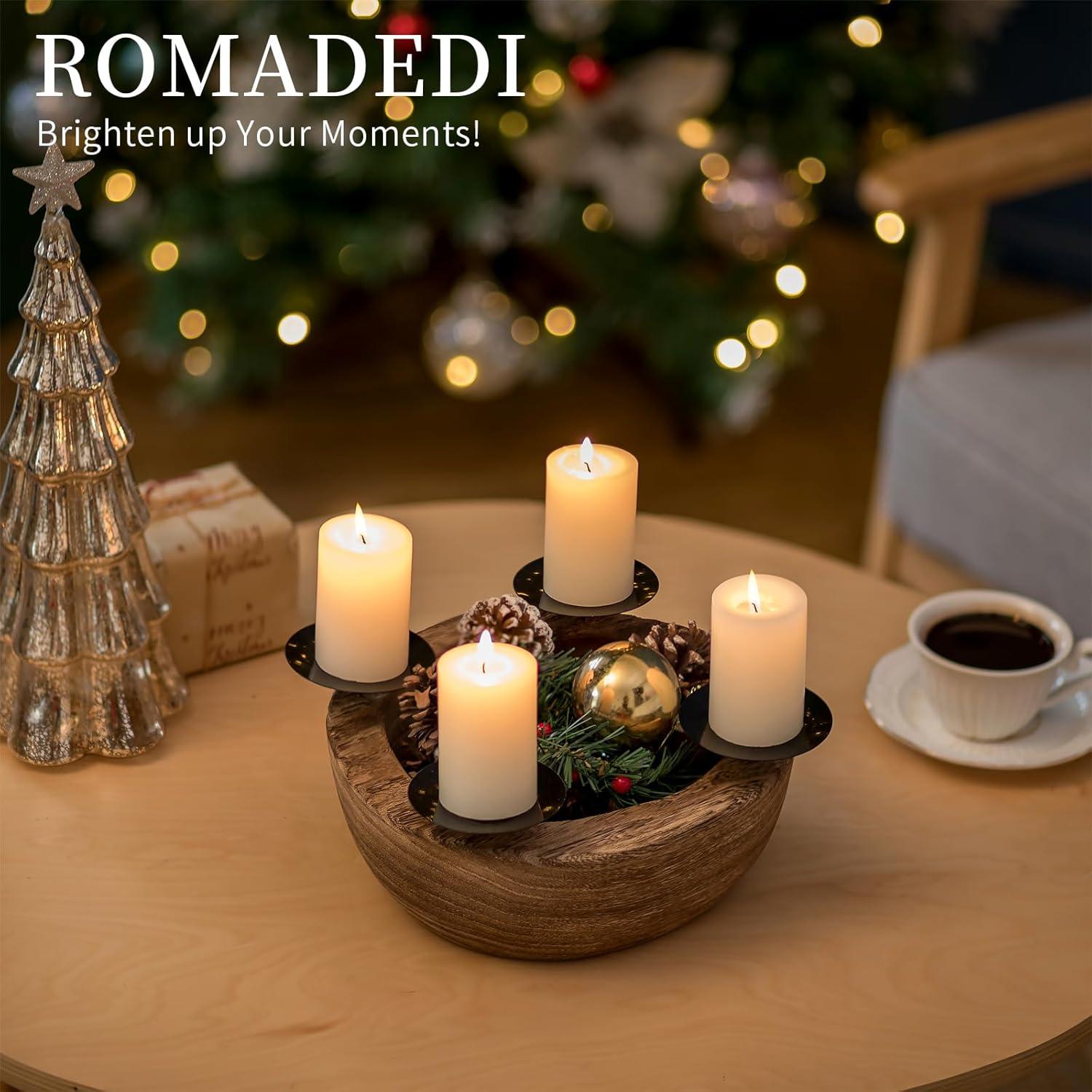 Adventskranz Holz 4 Kerzenhalter Rund Holzschale Stumpenkerzen 25cm