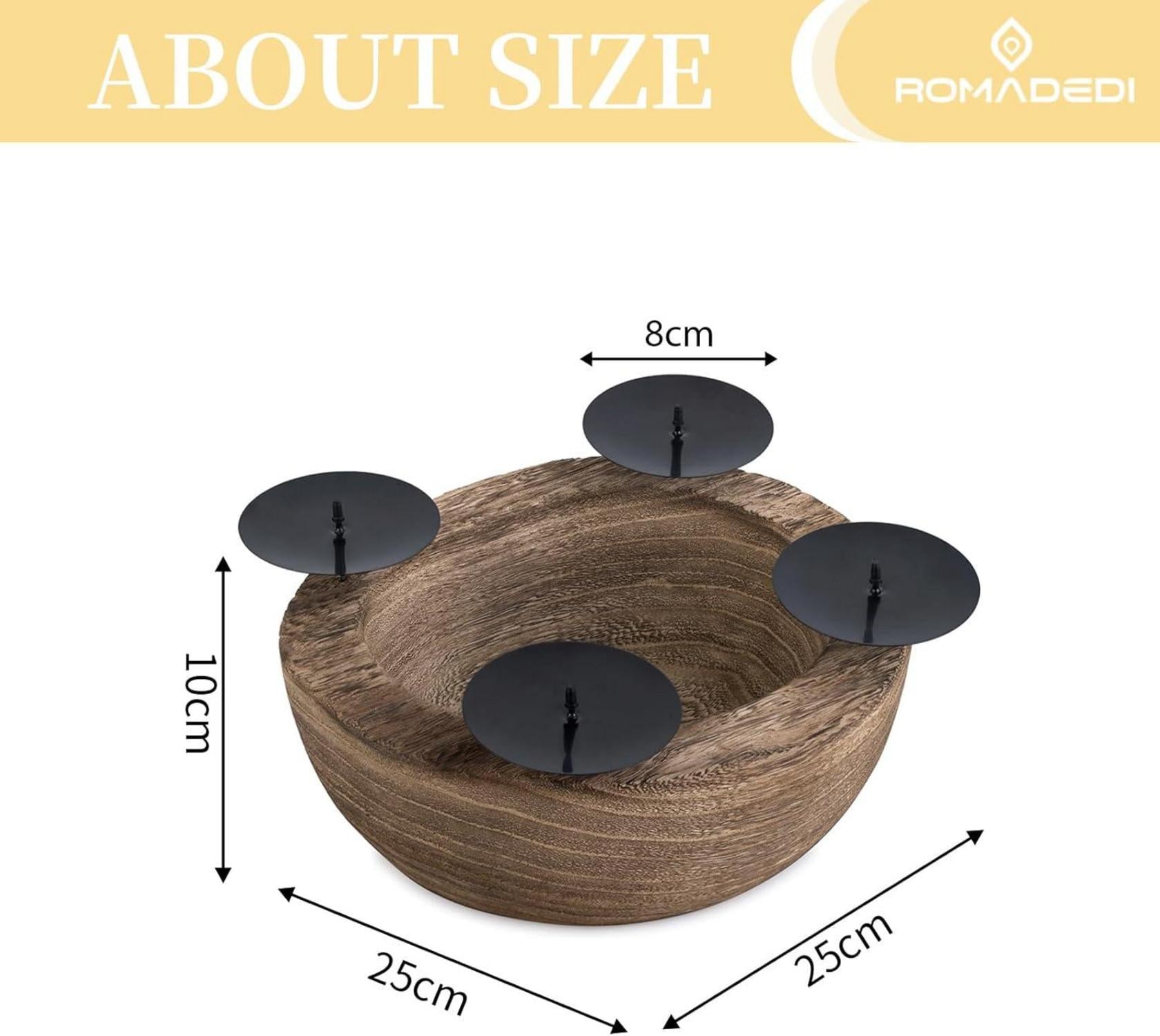 Adventskranz Holz mit 4 Kerzenhalter Rund 25cm für Weihnachten