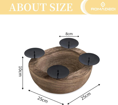 Adventskranz Holz mit 4 Kerzenhalter Rund 25cm für Weihnachten