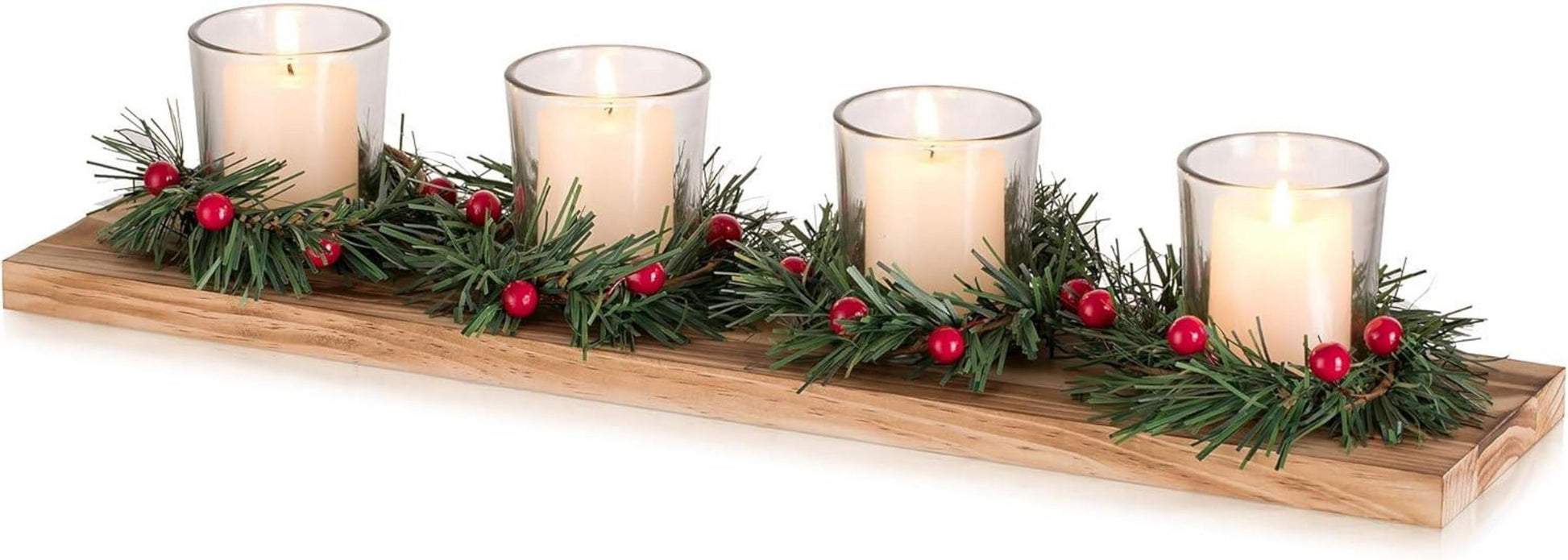 Adventskranz Holz Kerzenhalter Weihnachtsdeko Modern 42cm