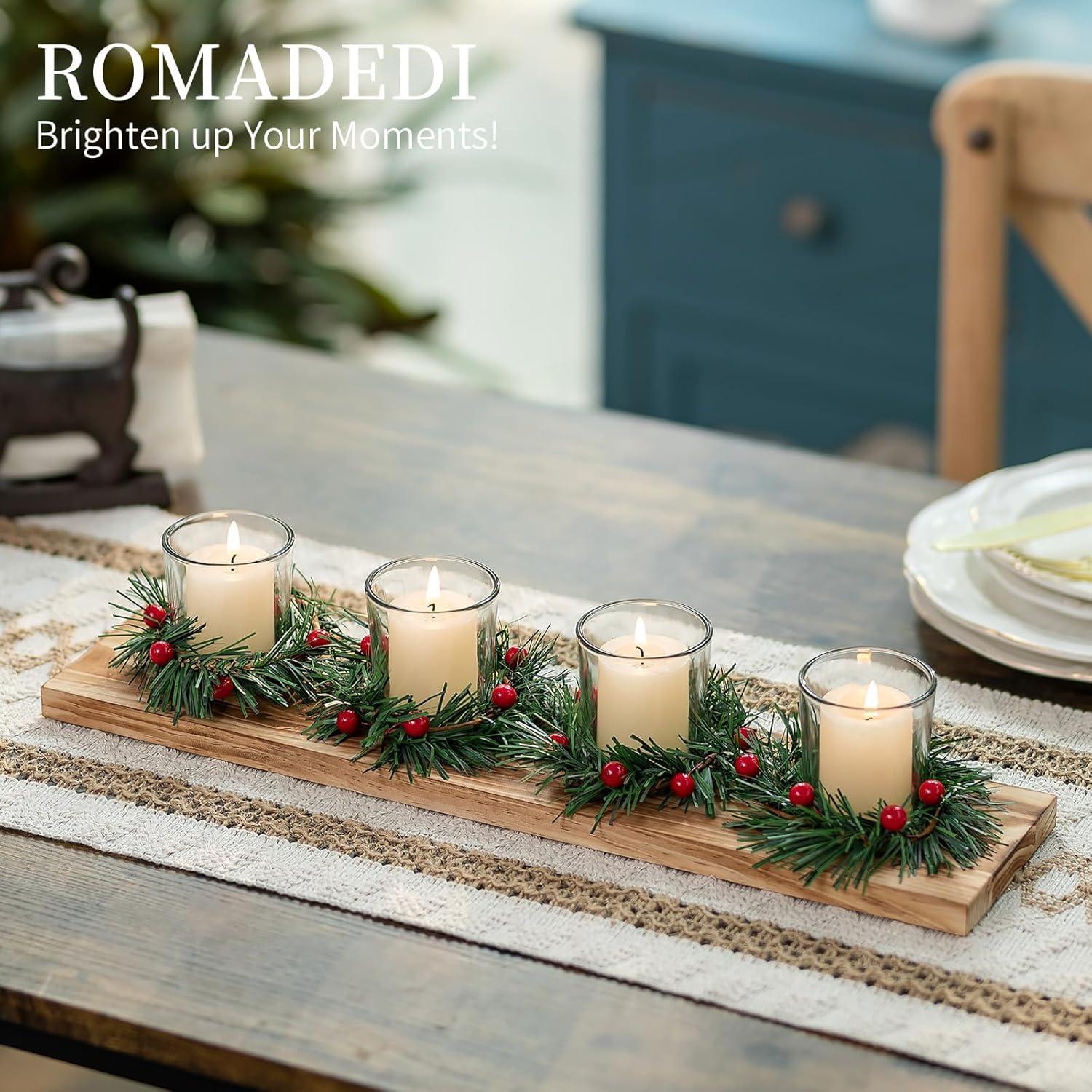 Romadedi Adventskranz Länglich Holz Kerzenhalter Tischdeko Weihnachtsdeko Modern 42cm