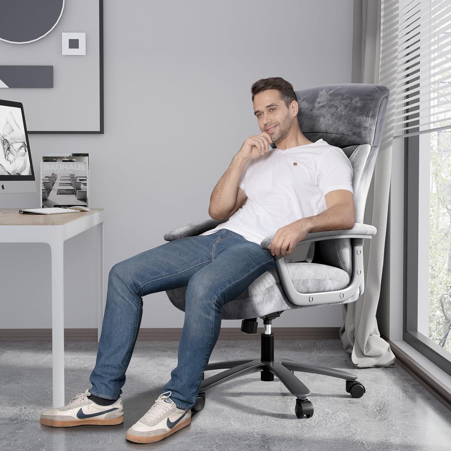 Asukale XXL Bürostuhl Ergonomisch Samt Grau mit