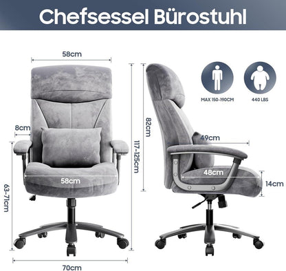 Ergonomischer Bürostuhl XXL belastbar bis 200kg samtgrau