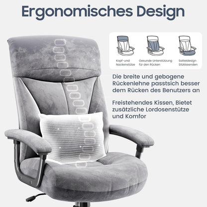 Asukale Ergonomischer Bürostuhl XXL 200kg belastbar Samt Grau