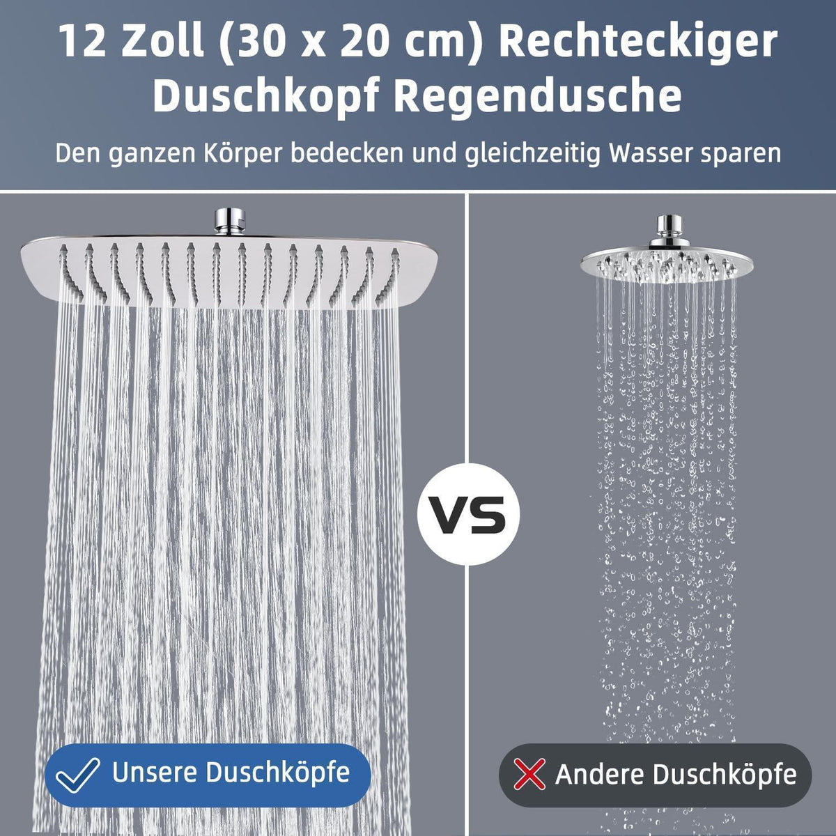 Edelstahl Regendusche Rechteckig 30x20cm Chrom Anti-Kalk