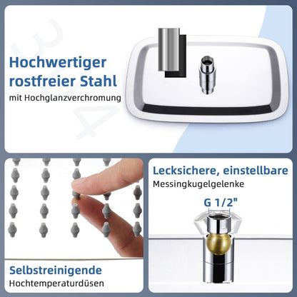 Edelstahl Regendusche Rechteckig 30x20cm Chrom Anti-Kalk