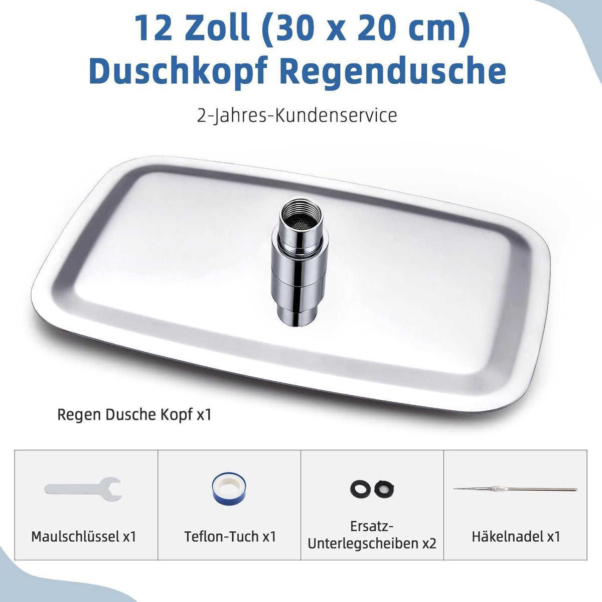 Edelstahl Regendusche Rechteckig 30x20cm Chrom Anti-Kalk