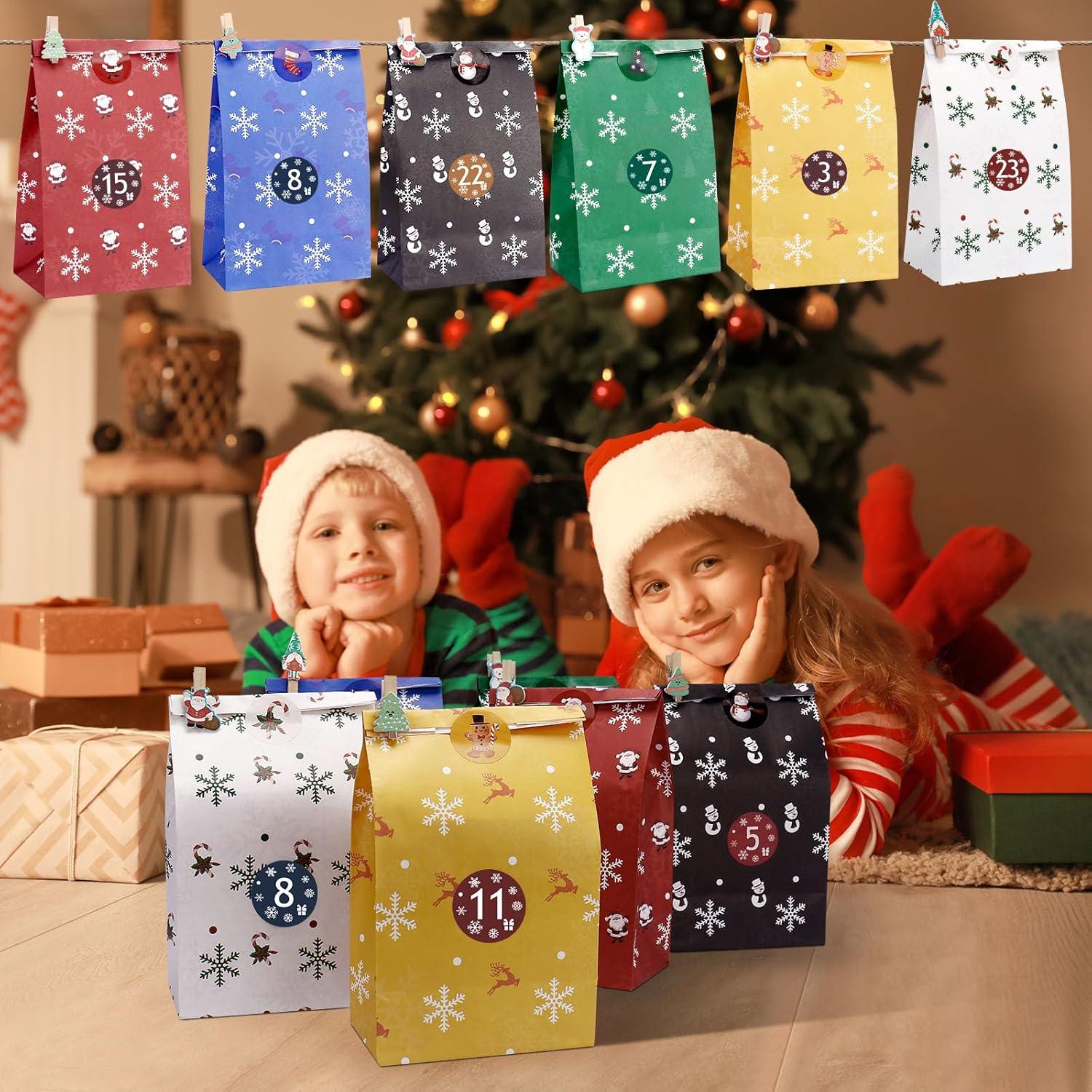 Adventskalender DIY Kinder 2024, Geschenktüten zum Befüllen, 24