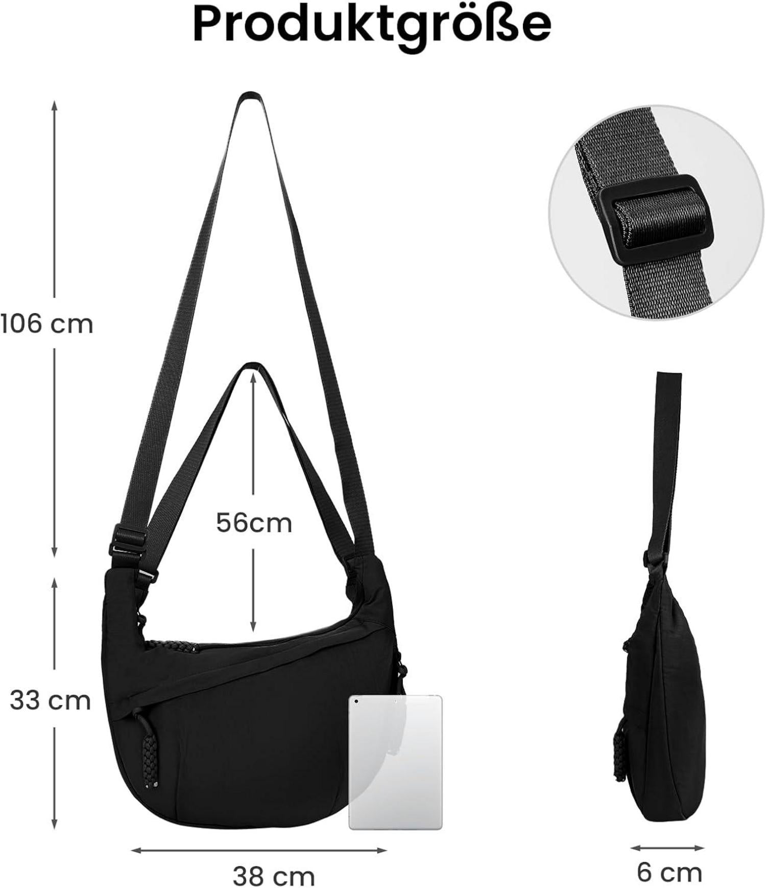 Halbmond Umhängetasche Nylon Crossbody Bag Damen