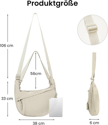 Große Nylon Umhängetasche Halbmond Damen Crossbody Bag Schwarz