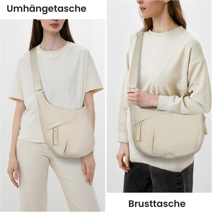 Nylon Halbmond Umhängetasche Damen Groß Crossbody Bag Schwarz