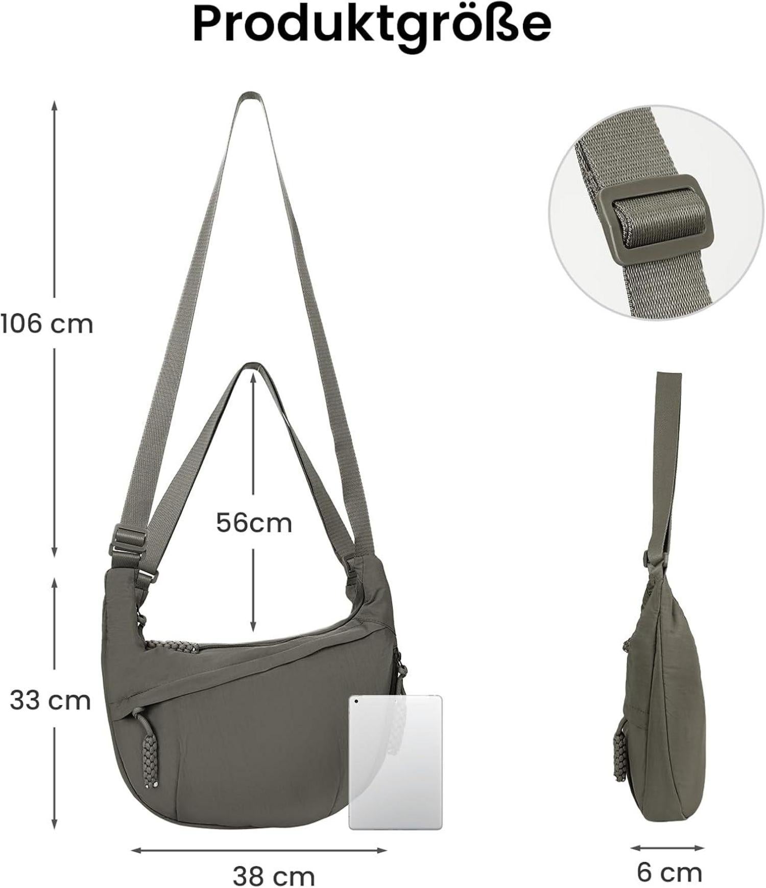 TIAASTAP Halbmond Umhängetasche Nylon Groß Crossbody Shoulder Bag