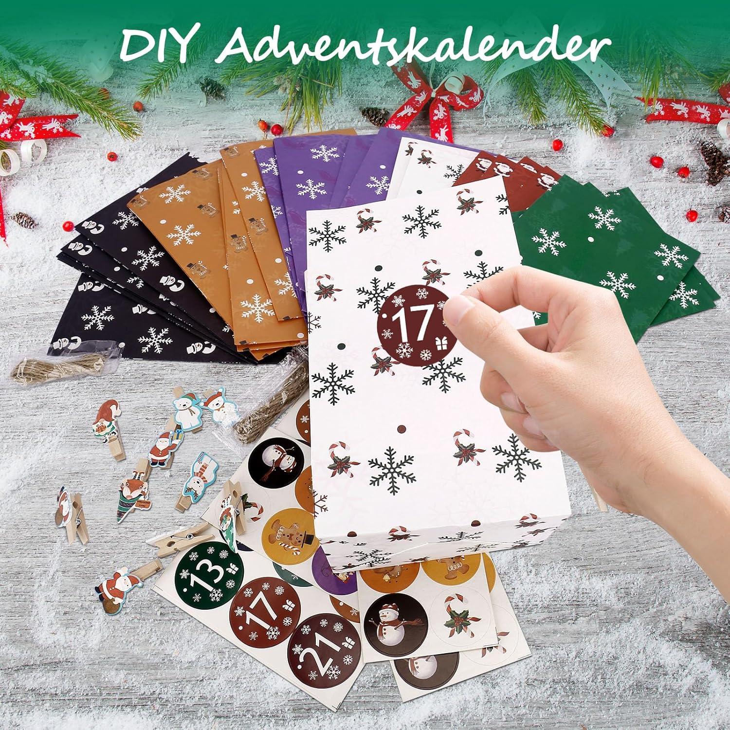 24 Kraftpapiertüten Weihnachtskalender Set mit Aufkleber