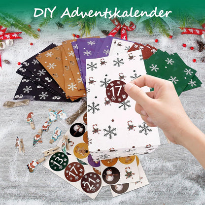 24 Kraftpapiertüten Weihnachtskalender Set mit Aufkleber