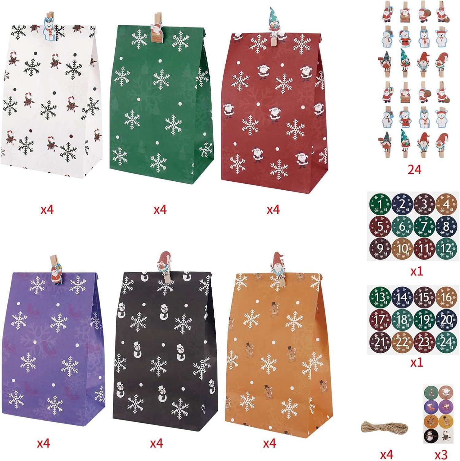 Adventskalender Kinder Weihnachtskalender Papiertüten Aufkleber DIY Kraftpapiertüten