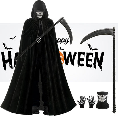 Sensenmann Kostüm Halloween Umhang Set Totenkopfmaske Sense Gruselig