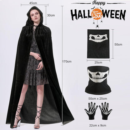 Sensenmann Kostüm Halloween Umhang Set mit Totenkopfmaske
